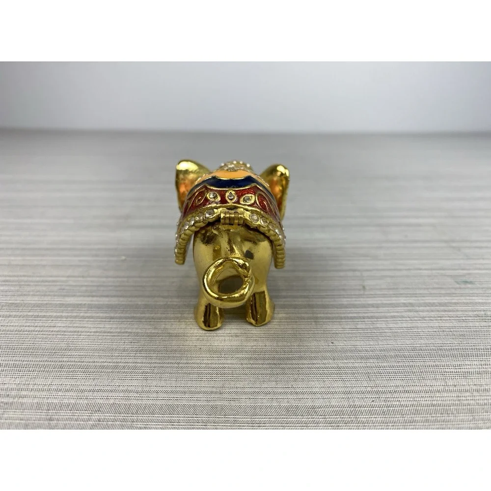 Trinket Box Golden Elephant Bejeweled 4 In Long x 2 In‎ Tall Jewels